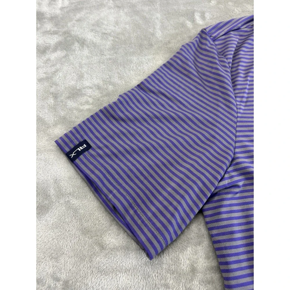 Ralph Lauren RLX Polo Men Medium Purple Striped 1/4 Button Performance Side Slit